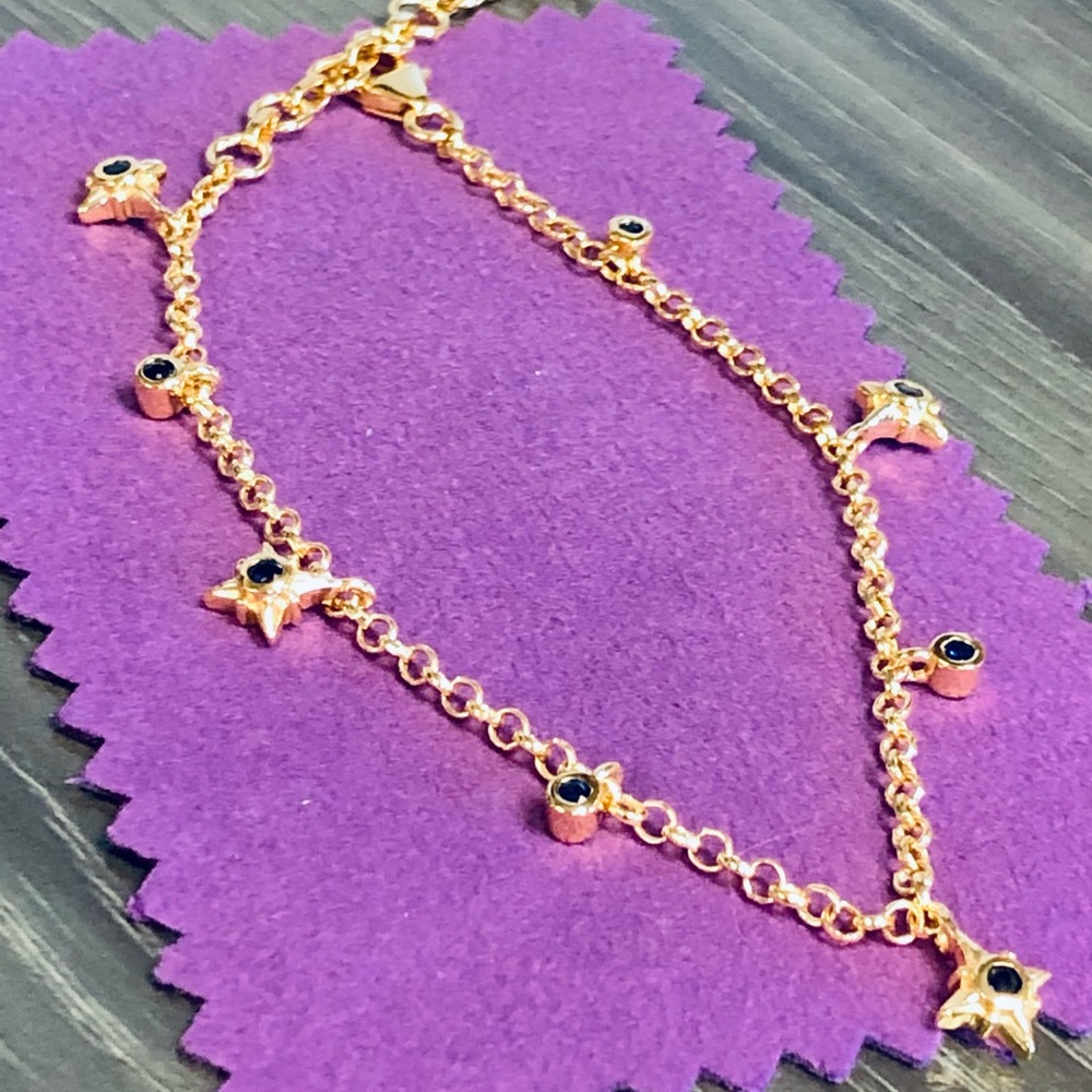 69.) New Blue Sapphire Moon & Star Bracelet